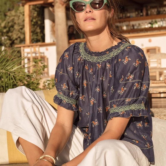 NWT M.A.B.E. Mabe Vivi Print Top in Navy Large - Picture 2 of 2